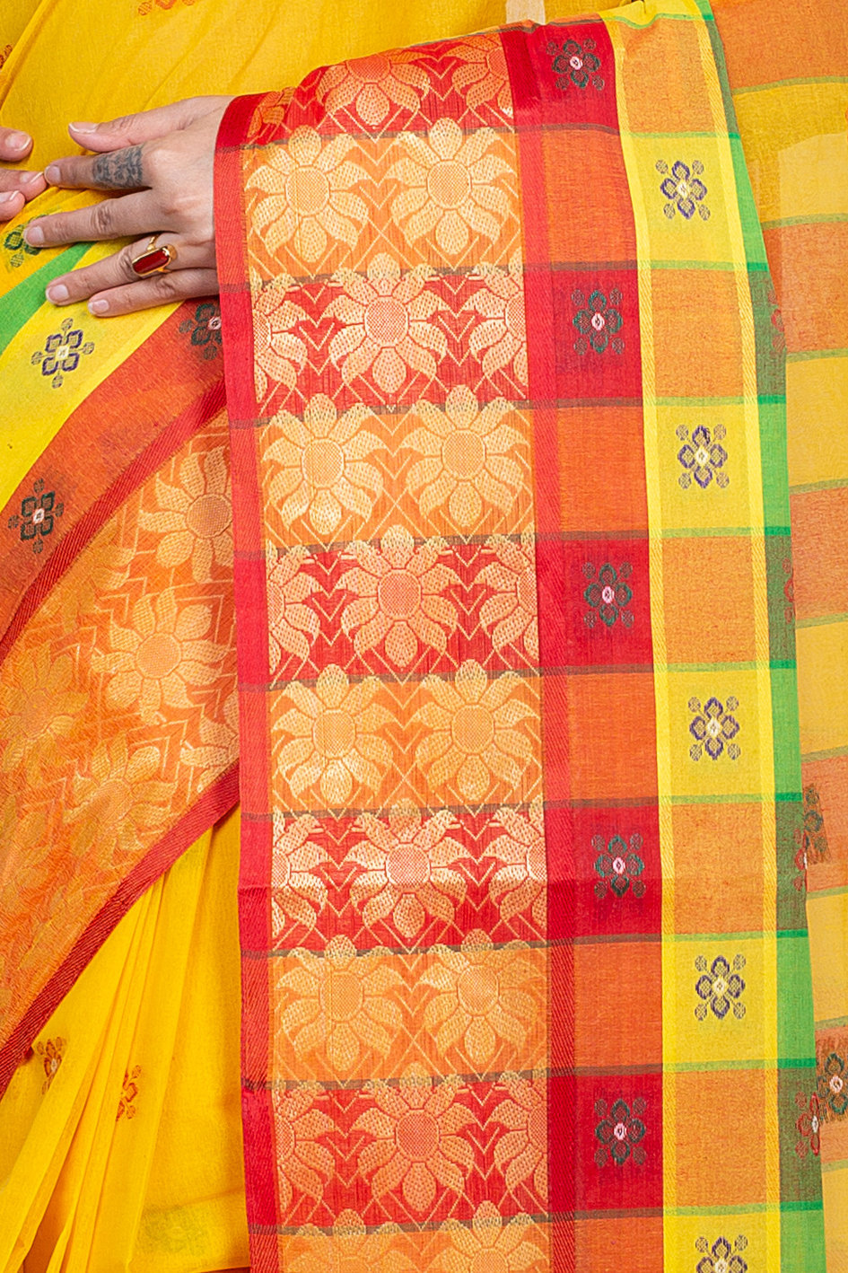 Yellow Pure Cotton FulPar Tant Saree (864)